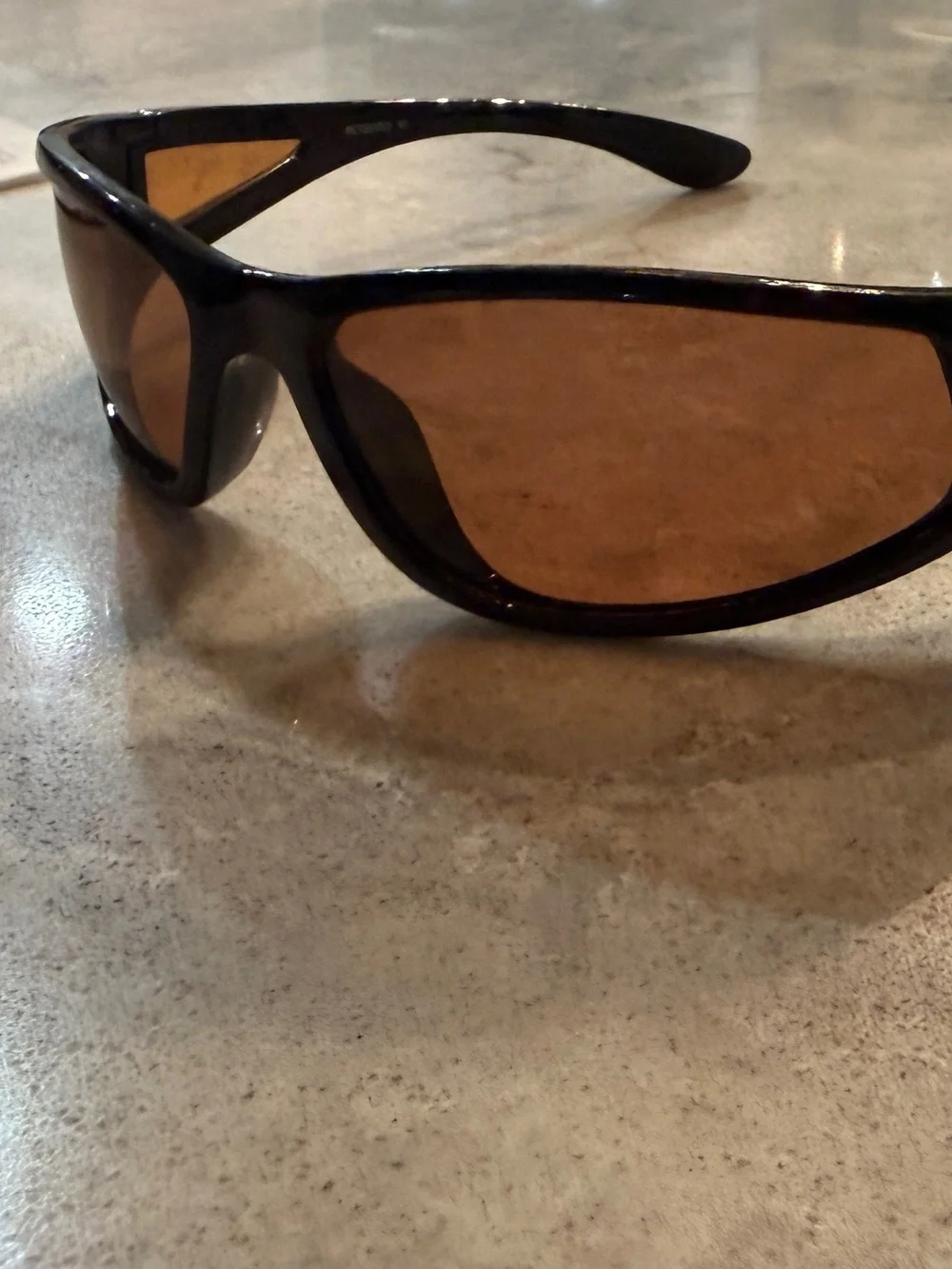 Retro 90s polarized wraparound Black Frame Sunglasses with sheer Brown Lenses